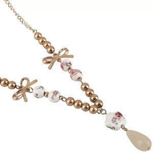 Pink Floral & Gold Ribbon Chunky Charm Necklace